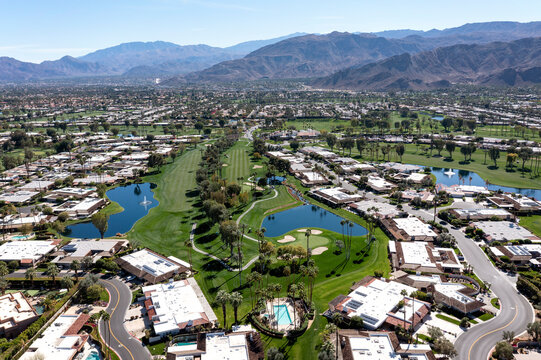 Aerial Rancho Mirage Neighborhood and Mountains