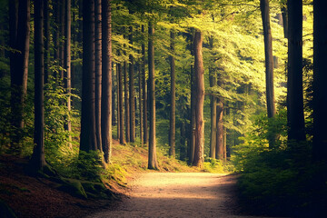 Obraz premium Sunlight Illuminating a Forest Path