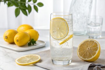 A Glass of Water with Lemon Slice