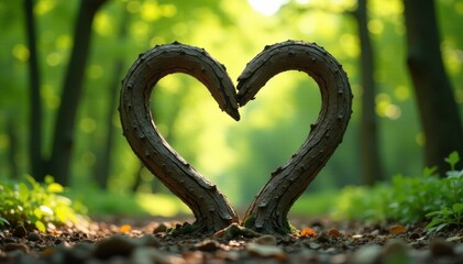 A pair of intertwined wooden tree branches forming a heart shape, branch, family symbol, natural symbol