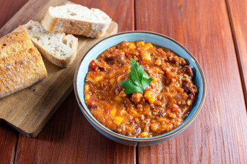 Chili con carne in a bowl