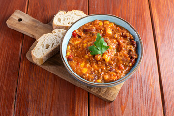 Chili con carne in a bowl