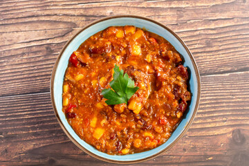 Chili con carne in a bowl