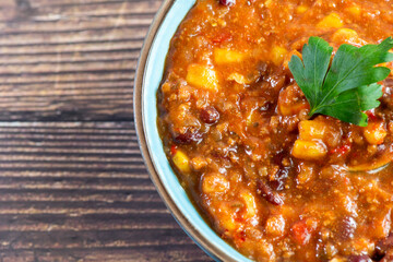 Chili con carne in a bowl