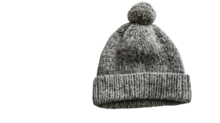 Knitted winter beanie with pompom isolated on transparent background