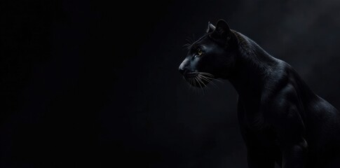 Obraz premium Black panther in silhouette against black backdrop, shadows, beast, darkness