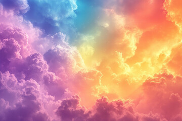 Fototapeta premium Colorful clouds fill the sky above a serene landscape, reflecting vibrant hues of pinks, purples, and blues, creating a breathtaking and calming scene.