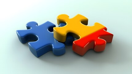 Colorful 3D puzzle pieces connected as a symbol of teamwork and strategy