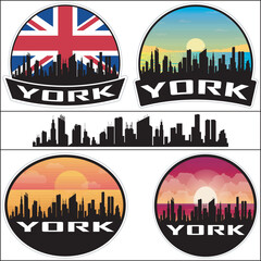 Obraz premium York UK Flag Skyline Cityscape Silhouette Travel Souvenir Sticker Isolated Vector