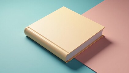 Fototapeta premium Book cover mockup with minimalist design featuring a simple square shape and subtle reflections, photography, realistic shadows