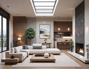 Fototapeta premium Modern living room with natural light and cozy ambiance
