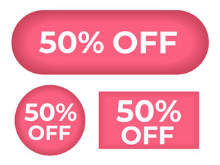 Set of red buttons 50% sale different shapes vector
Vector set of buttons oval, square, round