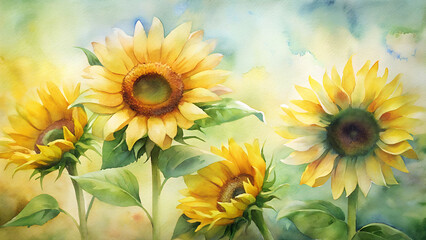 Obraz premium Watercolor Sunflowers. 