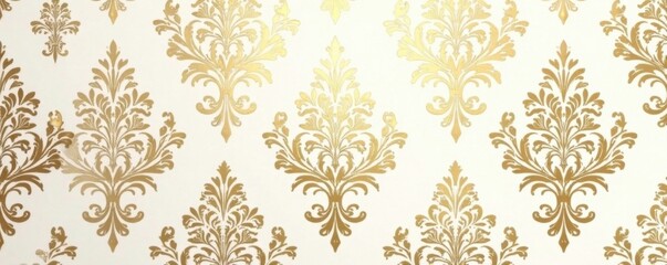 Fototapeta premium Classic damask wallpaper with intricate floral motifs in gold and cream hues on a soft white background , white, motifs