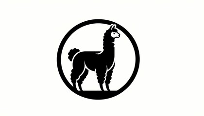 Fototapeta premium Minimalist black silhouette of an alpaca in a circular frame, elegant design