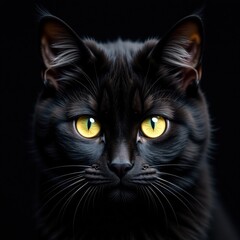 Dark fur with vibrant eyes on black background, predators, jungle, night scene