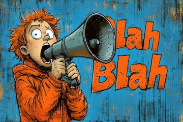 Blah blah blah: comic text, humorous words, exaggerated speech, funny dialogue, playful chatter, casual talk, silly remarks, comic conversation, amusing exchange, lighthearted banter comical .