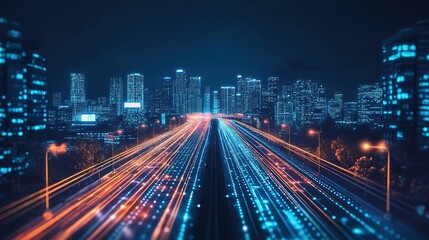 Fototapeta premium A futuristic city highway with streams of glowing traffic lights