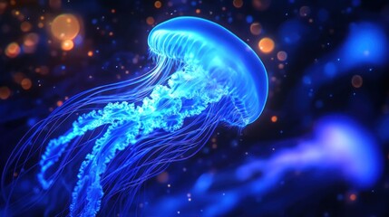 Glowing jellyfish in dark water (1)