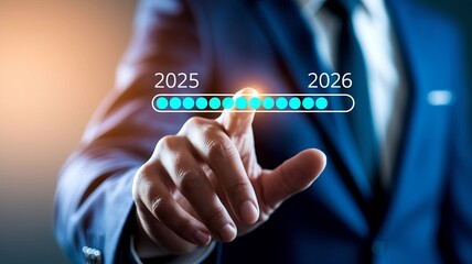 Businessman Touching Timeline Graphic for Planning and Forecasting
