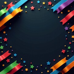 Fototapeta premium Dark background with colorful banners and ribbons arranged in a geometric pattern, Decoration, Design
