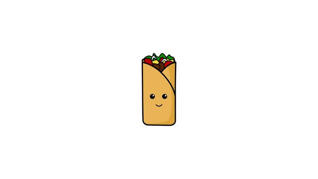 Animation of burrito kawaii isolated on white background.	
