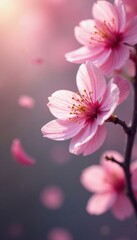 Obraz premium delicate pink sakura petals drifting in soft focus, fall, gentle, colors