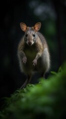 Agile Wallaby bounding effortlessly over fallen log dense riparian forest movement frozen mid air powerful leg extended background consists of lush green vegetation softly blurred create depth