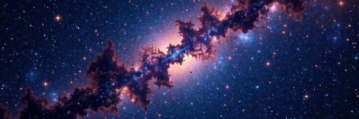 Naklejka premium Dense cluster of stars with Milky Way galaxy in the background , stars, night sky