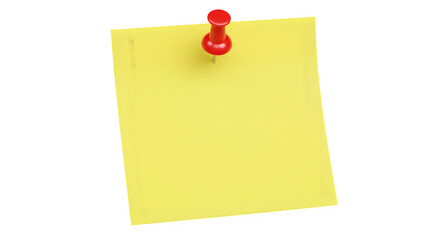 Yellow Sticky Note with Red Push Pin isolated on transparent png background