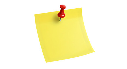Yellow Sticky Note with Red Push Pin isolated on transparent png background