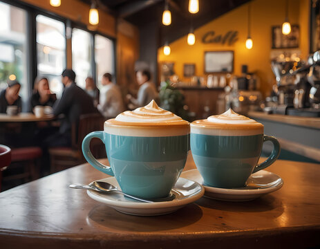 Enjoying coffee in a cozy cafe with friends during a bustling afternoon Generative AI