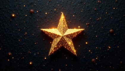 Glittering gold star shining brightly on a black canvas , night, bright, gold