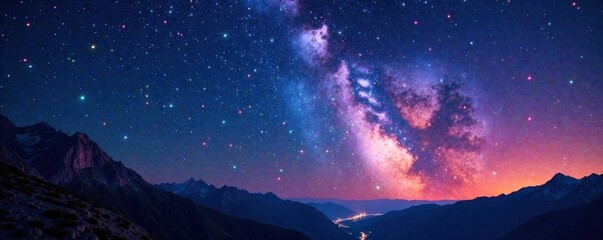 Fototapeta premium Glowing Starry Night Sky with Patriotic Colors, colors, flags, starry night
