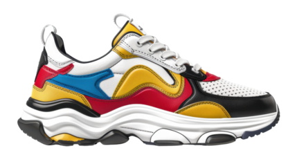 Colorful sneaker with thick sole isolated on transparent background
