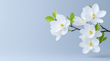 Fototapeta premium Delicate white flowers against a soft blue background.