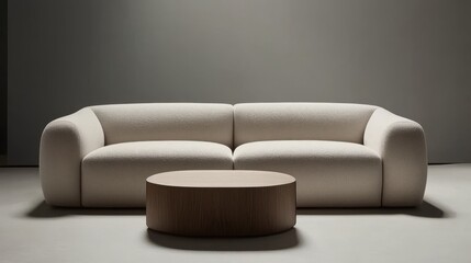 Cream Sofa and Wooden Coffee Table - Modern Minimalist Living Room Design modern Livingroom