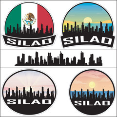 Obraz premium Silao Mexico Flag Skyline Cityscape Silhouette Travel Souvenir Sticker Isolated Vector