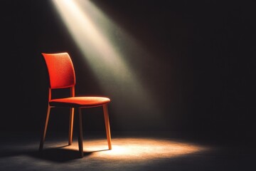 Isolated Red Chair Under Spotlight in a Dark Background