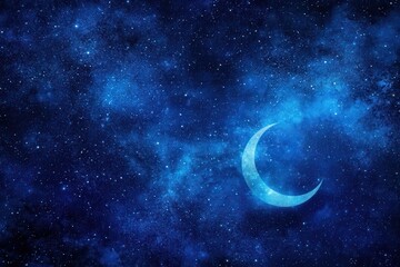 Ethereal Night Sky with Crescent Moon and Twinkling Stars