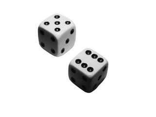 Two white dice showing six and five on a white background, perfect for board games and chance events, capturing the essence of fun and luck.