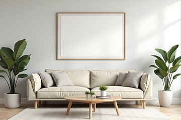 A Peaceful Ivory-Colored Living Room with Soft Lighting and Elegant Minimalist Decor, AI-generated