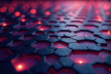 Fototapeta premium Light illuminated hexagonal patterns on a metal surface, glowing, modern interior, hexagonal pattern