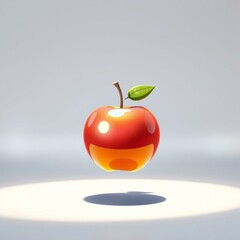 Obraz premium Floating glossy apple with a leaf and no background highlights simplicity and freshness