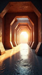 Fototapeta premium Industrial hexagonal structure bathed in warm white gentle light , warm, lighting