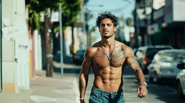 Sexy man walking on a street