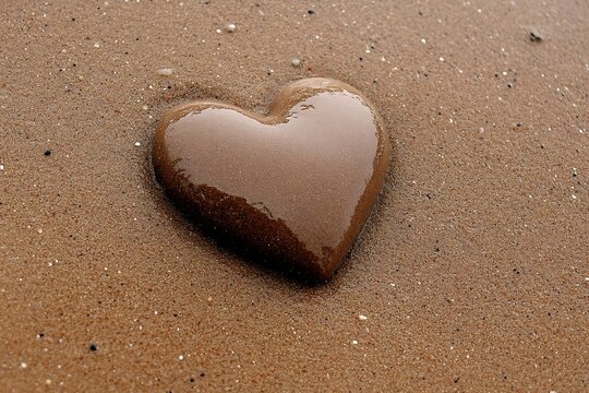 Stone heart on sandy beach, love, romantic design - Powered by Adobe