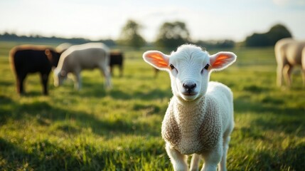 Curious Lamb in Pasture