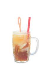 young coconut ice with brown sugar in a glass