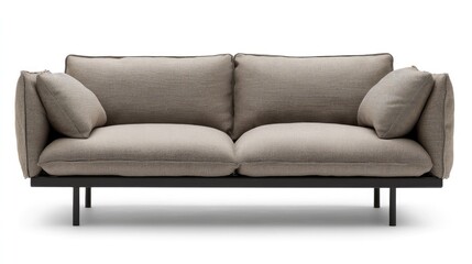 Fototapeta premium A durable and stylish -seat grey sofa with a soft brown cushion, designed for comfort and elegance